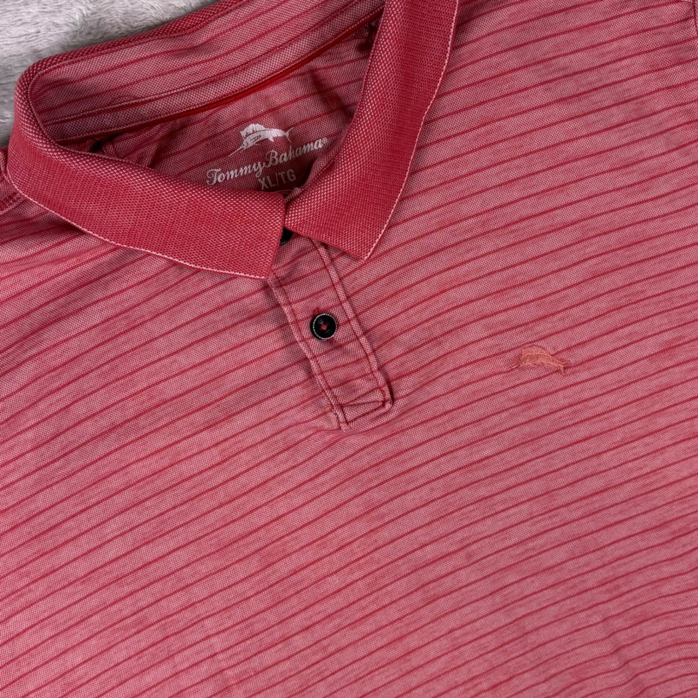 Tommy‎ Bahama Mens Polo Shirt Sz XL Red Striped Short Sleeve Embroidered Logo